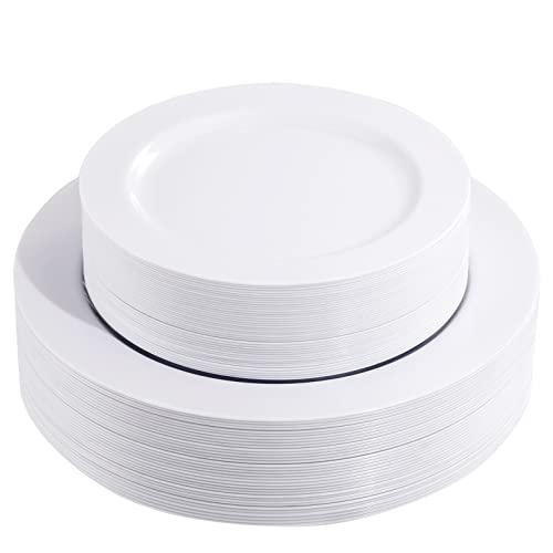 FLOWERCAT 60PCS White Plastic Plates - Heavy Duty White Disposable Plates for New Year Party/Wedding -serve for 30 guests Include 30PCS 10.25" & 30PCS 7.5" Plates for Party