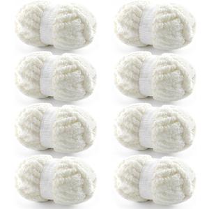 8 Pack Chunky Yarn for Hand Knitting - Chunky Chenille Blanket Yarn for Crocheting - Jumbo Fluffy Yarn for Crochet - Super Bulky Yarn 25 yds 7.7 oz Each Skein (Milky White)