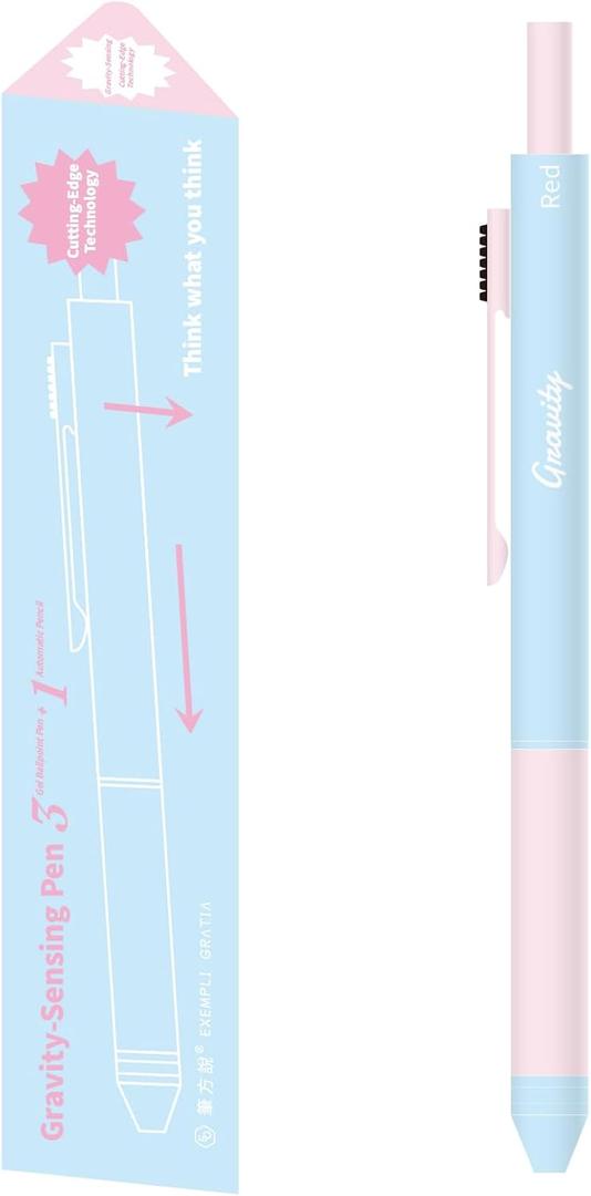 Metallic Multi-Color Pen with Pencil, Retractable Gel Ink Ballpoint Pen, Black, Blue, Red Ink, 0.7mm, Smooth Writing, Quick Dry, with Refills, Office Supplies (Blue and Pink Contrast)