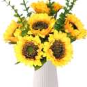 Artificial Flowers with Ceramic Vase, Silk Sunflower Fake Flowers in Vase for Home Office Decoration, 15'' Floral Arrangements for Dining Table Centerpiece, Bathroom, Wedding Decor