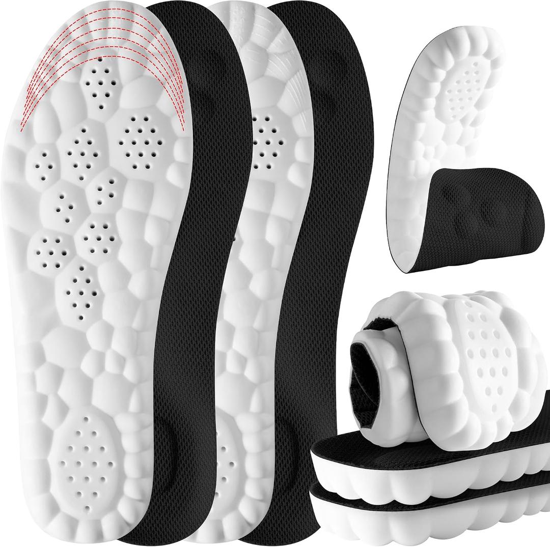 2 Pair Black 4D Cloud Steppers Insoles for Men and Women - Shock Absorption Inserts, Soft Anti-Fatigue, Relieve Foot Pain, Memory Foam Insoles for Shoes, Boots & Sneakers (Black & Black)