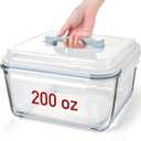 Large Glass Storage Containers with Lids, Extra Large Glass Food Containers for Rotisserie Chicken/Turkey and Potluck, Giant Watermelon Container, XL Big Bowl Freezer Storage Container Airtight 200oz (Light blue handle)