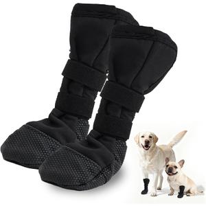 2 Pack Recovery Protective Paw Boots with Non-Slip Sole, Anti-Licking Dog Boots, Black Polyester Post-Surgery Pet Footwear with Adjustable Velcro Straps (XL)