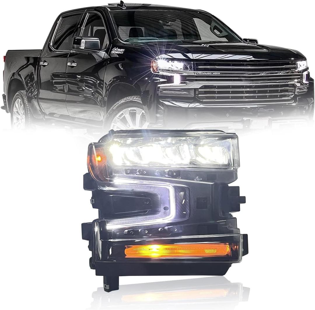 Headlight Assembly Fit for 2019-2022 19 20 21 22 2019 2020 2021 2022 Chevy Silverado 1500 Pickup/LT/LT Trail Boss/LTZ with LED DRL (Passenger Side-Right)