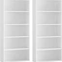 VASAGLE Set of 2 Bookshelves, 23.6 Inches Wide, 5-Tier Open Bookcases with Adjustable Storage Shelves, Floor Standing Units, Cloud White ULBC165T14-2