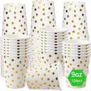 120 Pack White And Gold Paper Cups-9 oz Disposable Paper Cups For Hot/Cold Coffee, Tea, Beverage Cups - Holiday Party Diy Office Drinking Cup Supplies