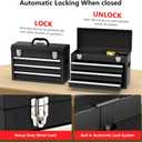 3 Drawer Metal Tool Box, Portable Metal Tool Box with EVC Liners and Latches Closure, Heavy Duty Steel Tool Chest with Ball Bearing Opening and Powder Coated Finish, Black