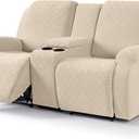 VANSOFY Recliner Loveseat Cover with Middle Console Stretch Reclining Sofa Slipcover for 2 Seat Jacquard Reclining Couch Sofa Covers Furniture Protector with Elastic Straps Bottom (Cream)