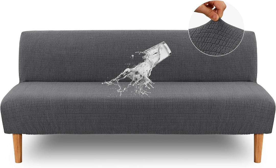 H.VERSAILTEX 100% Waterproof Futon Cover, Dual Waterproof Couch Cover for Futon, Stretch Jacquard Sofa Cover, Leakproof Furniture Protector for KidsCharcoal Gray