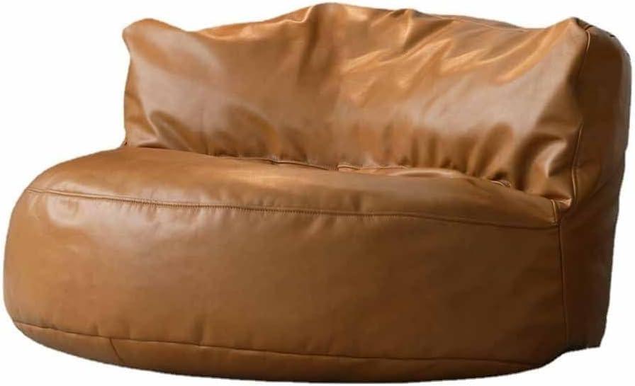 Bean Bag Chair PU Leather Bean Bag Sofa Cover Without Filler Couch Pouf Sofa Case Adults Beanbag Chair Lazy Armchair Couch Floor Seating Living Room Furniture(Brown)