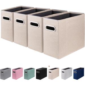 4 Packs Letter Size File Organizer, File Folders Organizer, Fabric Storage Box, Collapsible Paper Organizer with Metal Handle, Smooth PVC Rails, Only Box (Beige)