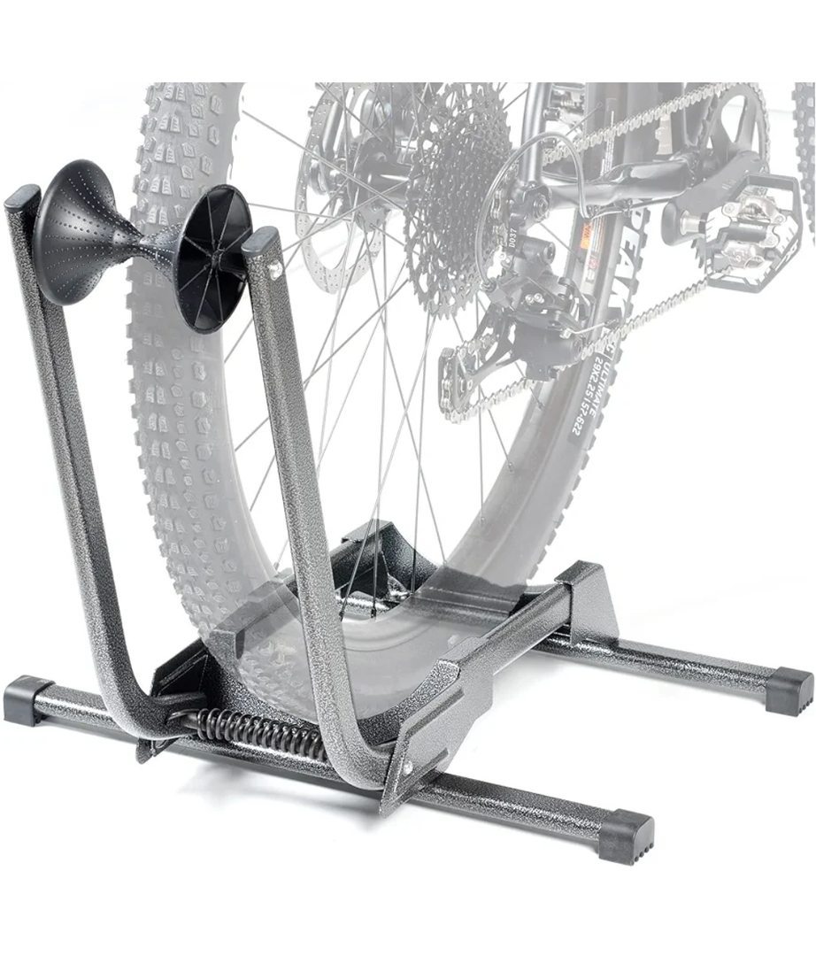 Delta Cycle Single Bike Adjustable Spring Floor Stand for Indoor Bike Storage Designed for Mountain Bike Tires, Fat Tires and EBikes