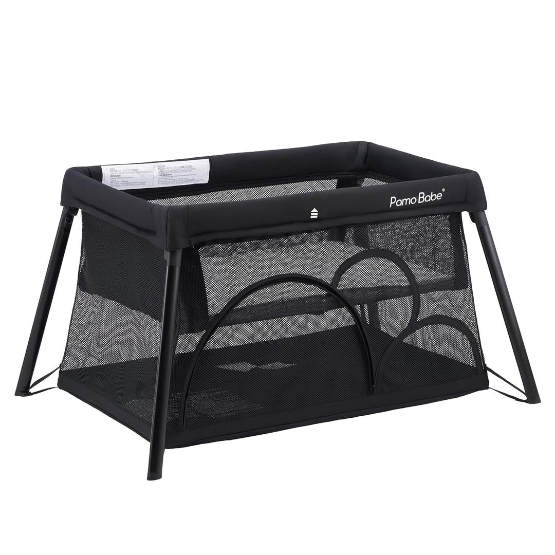 Pamo Babe Travel Crib Lightweight Playpen Baby Playard with Bassinet Portable Mini Playard (Black)