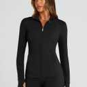 Trendy Queen Womens Lightweight Zip Up Jackets 2026 Athletic Workout Hoodies Spring Shirt Fitted Gym Clothes with Pocket (Black, L)