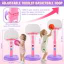 Toddler Pink Basketball Hoop Indoor Outdoor for Kids 1-3, Height Adjustable Kids Basketball Hoop with 3 Balls, Portable Mini Grils Basketball Goal Sport Toys for Baby Girls Boys Age 3 4 5 -Pink