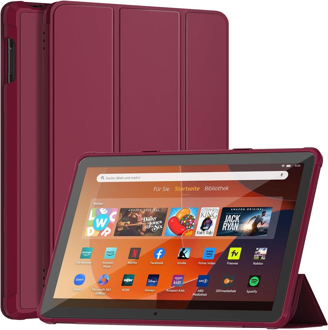 All-New Tablet Case Fits 10 inch Tablet, DJ&RPPQ [Sleep/Wake] (Incompatible with iPad Samsung) Slim Soft TPU Back Smart Magnetic Stand Protective Cover Cases,Red