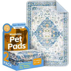 Blue Waterproof Washable Pee Pads for Dogs - Reusable, Super Absorbent, Non-Slip Potty Pads - 60"x48" - 2 Pack