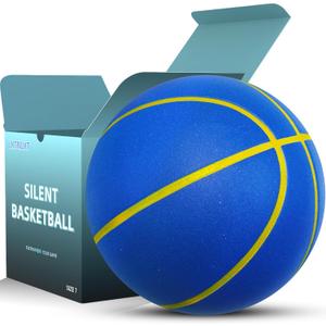 Silent Basketball Size 7 (29.5")  Grooved Airless Foam Indoor Basketball for Quiet Dribbling and Indoor Training, Pro PU Material  Achieve Real Feel Higher Bounce Quieter (Blue)