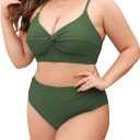 ZAFUL Womens Plus Size Bikini Twist High Waisted Bikini Sets Push Up Bikini Swimsuits Tummy Control 2 Piece Bathing Suit (X-Large Plus, Solid:light Green)