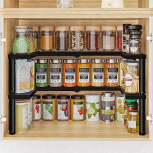 THYGIFTREE Spice Rack Organizer for Cabinet 2 Tier Expandable Metal Seasoning Organization Height Adjustable Spice Storage Shelf for Cupboard Pantry