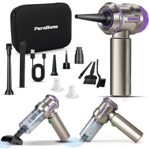 PeroBuno Air Duster for PC, 200000RPM Compressed Air, Mini Vacuum 2-in-1, 35 mins Runtime, Brushless Motor Electric Air Blower with 3 Gear and Rechargeable Battery - Canned Air - Keyboard Cleaner