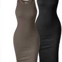 OQQ Women's 2 Piece Dress Sexy Ribbed Halter Neck Fashion Split Tank Tops Dresses, Size S,M