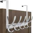 WEBI Over The Door Hook 5 Coat Hooks,Over The Door Towel Rack,Door Hanger Over Door Coat Rack for Hanging Towels,Clothes,Bathroom,Chrome