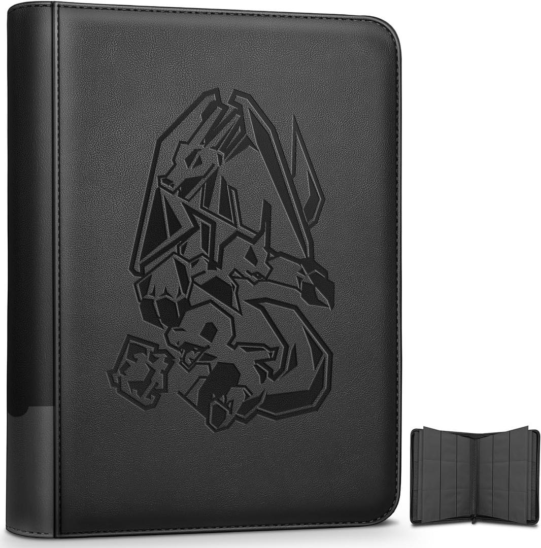 9 Pocket Card Binder, 360 Cards Trading Cards Games Collection Holder with Customizable Label Slot and Side-Loading Sleeves, Premium Gift for Card Collectors (Black)