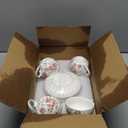 Agyiuns Tea Cup and Saucers, 6.4oz Floral Tea Cups with Gold Trim, Porcelain Teacup, Coffee Cappuccino Espresso Latte Mugs for Party Birthday,Party Cafe Home, Christmas Gift (White)