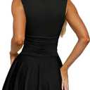 YBSKG Womens Ruffle Hem Crewneck Mini Dress Sleeveless Ruched Elastic Waist A-Line Short Party Dresses (Black, L)