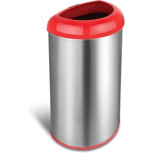 Ninestars OTT-50-19RD Open Top Office Bathroom Trash Can, 13 Gal 50L, Stainless Steel Base (D Shape, Red Lid)