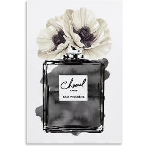 WEboL Fashion Perfume Bottle Black With Grey & White Poppy Decorative Painting Canvas Wall Art Picture Print Modern Family Bedroom Decor 16x24inch(40x60cm), style-4