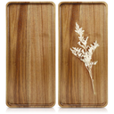 Charmlife 1 pcs 15.7" x 7" Large Solid Acacia Wood Serving Tray Rectangular Wooden Serving Platter Natural Wooden Board for Bar Coffee Party