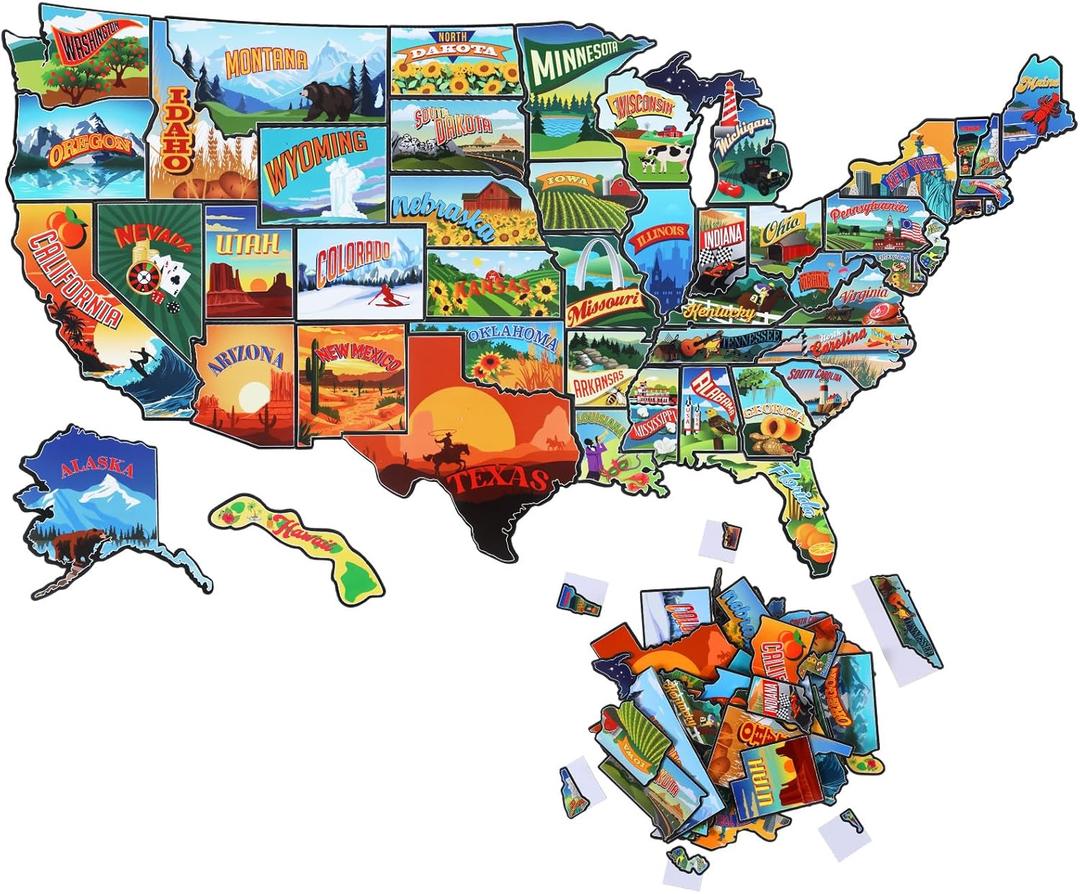 Xuhal 50 Pcs United States Map Fridge Magnets USA Souvenirs Us Individual State & Province Refrigerator Magnets Set for Travel Gift Destination of States Visited(Elegant, Become A Map)
