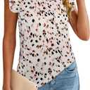 Avanova Women Ruffle Cap Sleeve Tops Boho Print Blouses Shirts Dressy Casual Beige Floral X-Large (XL)