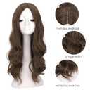 FESHFEN Long Medium Brown Wigs for Women, 24 inch Middle Parting Synthetic Wavy Wig for Daily Party