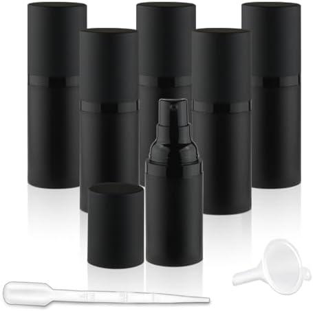 DynnnDy 4 Pack 15ml/0.5oz Plastic Airless Lotion Sample Jars Plastic Vacuum Pump Bottles Refillable Cosmetic Containers for Cream,Essential Oil,Liquid Foundation,Essence,Gel,Moisturiser