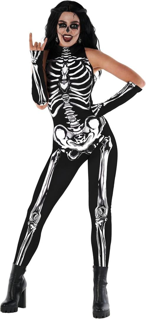 Morph - Women's Skeleton Bodysuit Costume - Sleeveless Halloween Skeleton Outfit for Women - Spooky Party Wear (XX-Large)