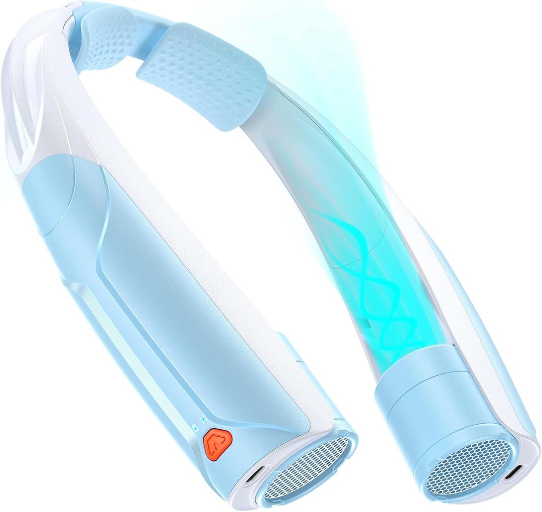Portable Neck Fan with 6000mAh Battery, USB-C Rechargeable, Blue Hands-Free Personal Fan 6 Speeds, 6-20Hrs Cooling for Outdoor Sports/Gym/Office, Adjustable 11oz Lightweight, Neck Cooler
