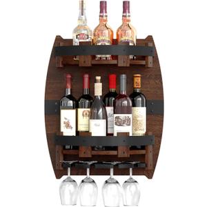 Whiskey Display Shelf,Whiskey Shelf Wall Mounted,Rustic Bourbon Shelf,Space-Saving Whiskey Barrel Decor for Vintage Wine Bar and Home Decor