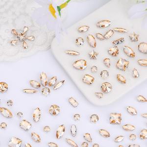 Sew on Rhinestones 205 PCS Glass Mixed Shapes Sew on Crystal Gems Flatback with Silver Claw for Jewelry Crafts Clothes Shoes Costume (Champagne Rhinestones)