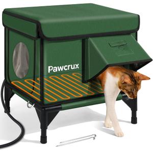 Weatherproof Heated Cat House for Outdoor in Winter, Heated Cat Bed Kitty Shelter with Cat Heating Pad, Insulated & Safe Escape Door, Warm House for Outside Stray Cat(Green, 12"x16"x16")