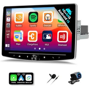 UNITOPSCI 4G+64G Android 13 Car Stereo Single Din 10 Inch Floating Touchscreen Wireless CarPlay Android Auto Rotatable Bluetooth Car Radio, GPS Navigation &WiFi, FM/RDS/DSP/32EQ, Backup Camera/SWC