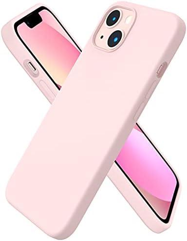 ORNARTO Compatible with iPhone 13 Case 6.1, Slim Liquid Silicone 3 Layers Full Covered Soft Gel Rubber Phone Case Protective Cover 6.1 Inch-Chalk Pink