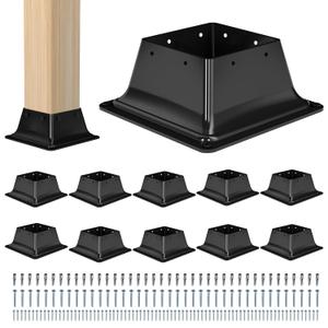 4x4 Post Base 10Pcs-Inner Size 3.6x3.6-Heavy Duty Metal Post Brackets-Deck Post Anchors-Solid Steel-Powder Coated-Wood Post Holder for Porch Handrail Railing Pergola Fence Pavilion-Support Deck Base