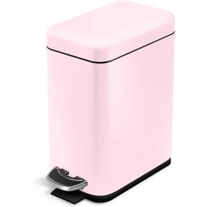 Home Zone Living 1.3 Gallon Small Bathroom Trash Can with Lid and Step Pedal, Stainless Steel Wastebasket with Slim Design for Home and Office, Matte Pink, 5 Liters