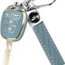for Toyota Key Fob Cover with Metal Key Chain, Soft TPU Easy to Press Key Fob Shell Case for 2012-2019 Camry Corolla Rav4 Tacoma Highlander Avalon Venza, Blue