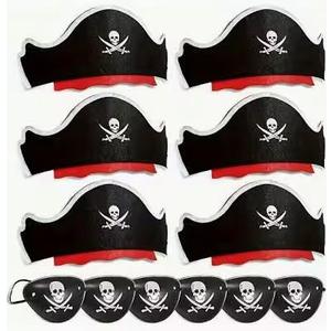 6 pcs Pirate Costume Accessories Set Pirate Hat and Suit Halloween Props Party Supplies Cosplay Accessories for Halloween Birthday Game