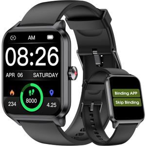 Smart Watch No App/Phone Required,42mm Smartwatch for Women Men,Fitness Tracker Watch with Heart Rate Monitor,Sleep Tracker,Pedometer,Step Counter,IP68 Waterproof, for Android iOS Phones (Black)
