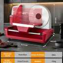 FOHERE 250W Meat Slicer Machine for Home, Electric Food Slicer with Stainless Steel Tray & Three 7.5" Stainless Steel Blade, 0-15mm Precise Thickness Deli Meat Slicer for Bread Fruit Vegetable (Red)